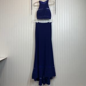 Alyce Paris Blue Racerback Lush Banded Crop-Top Mermaid 2 Piece Dress Size 4